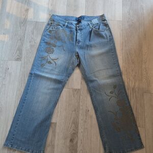 Avenue Light Blue Floral Boot Cut Jeans